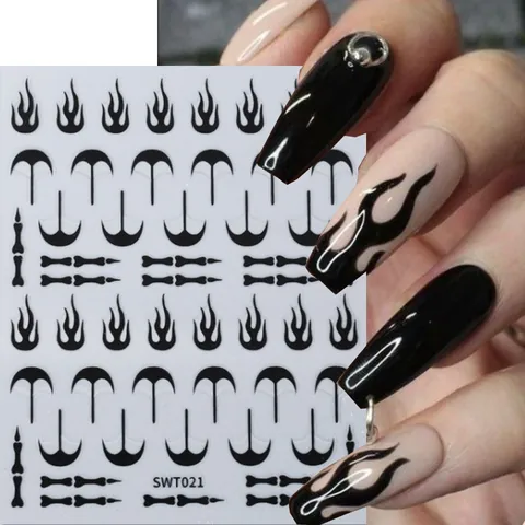 Pegatinas de Uñas Metálicas Góticas 3D Llama Serpiente Cadena Espina de Pescado Calcomanías Autoadhesivas Y2K Punk Mujer