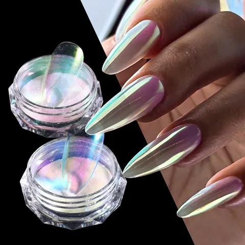 Aurora Nail Powder Mirror Effect Iridescent Chrome Glitter Mermaid Neon Pigment For Professional Nail Art Decoration