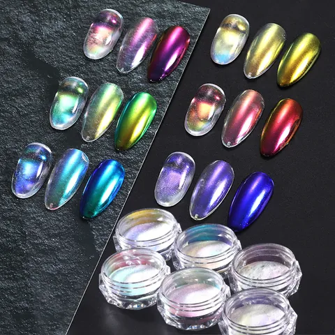 Aurora Nail Powder Mirror Effect Iridescent Chrome Glitter Mermaid Neon Pigment For Professional Nail Art Decoration