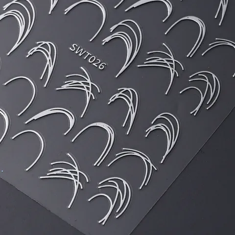 3D Embossed Minimalist Line Nail Stickers White Silver Curve Wave Smile Face DIY Manicure Decals For Women Beauty Supplies