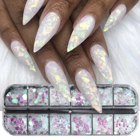 Holografische Nagelkunst Pailletten Gemischte Herz Stern Mond Schmetterling Formen Aurora AB Glitzer Flocken Für DIY Maniküre Dekoration