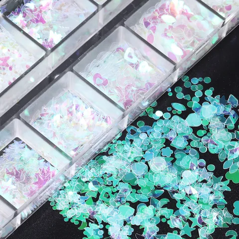 Holografische Nagelkunst Pailletten Gemischte Herz Stern Mond Schmetterling Formen Aurora AB Glitzer Flocken Für DIY Maniküre Dekoration
