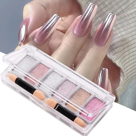 6 Χρώματα Στερεή Σκόνη Νυχιών Aurora Manicure Magic Mirror Effect Chrome Pigment Με Βούρτσες Σφουγγαριού Διπλής Κεφαλής Για Γυναικεία Διακόσμηση Νυχιών