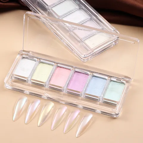 6 Χρώματα Στερεή Σκόνη Νυχιών Aurora Manicure Magic Mirror Effect Chrome Pigment Με Βούρτσες Σφουγγαριού Διπλής Κεφαλής Για Γυναικεία Διακόσμηση Νυχιών