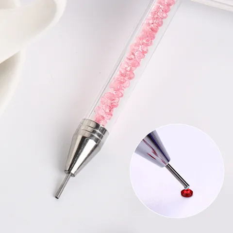 Stylo De Pointillage Nail Art À Double Extrémité Pointe En Cire Manche En Cristal Acrylique Stylo En Acier Inoxydable Avec Boîte