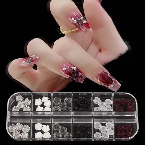 3D Camellia Rose Nail Art Decorations Matte Resin Floral Nail Charms Mixed Colors Assorted DIY Manicure Accessories For Women