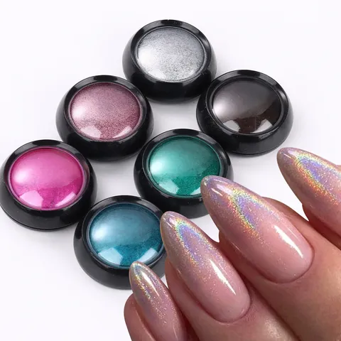 Colección de Polvo de Cromo para Uñas Metálico Multicolor Efecto Espejo Plata Láser Aurora Pigmento de Uñas para Mujeres