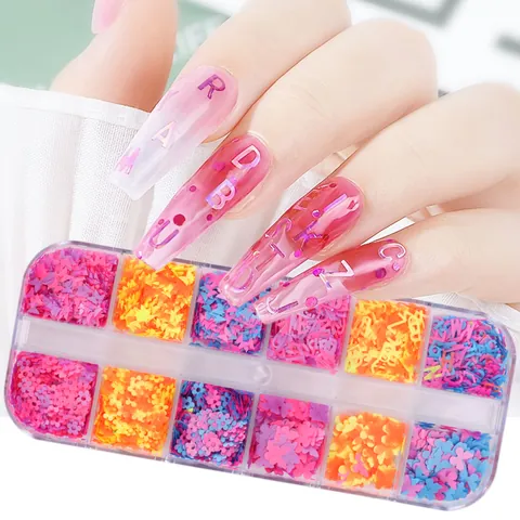 Paillettes à Ongles Alphabet Papillon Flocons de Paillettes Colorés Mélangés pour Décoration de Manucure DIY en Boîte de Rangement Beauté Femme