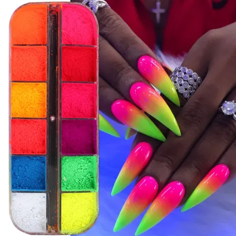 Neon Nail Glitter Powder Fluorescence Pigment Dust For Gradient Manicure Nail Art Decoration Accessory With Storage Case