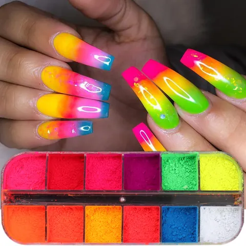 Neon Nail Glitter Powder Fluorescence Pigment Dust For Gradient Manicure Nail Art Decoration Accessory With Storage Case