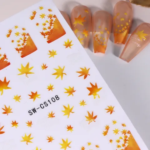 Autumn Maple Leaf Nail Art Stickers Fallen Leaves Ginkgo Floral Self Adhesive Nail Decals Fall Manicure Decoration For Women