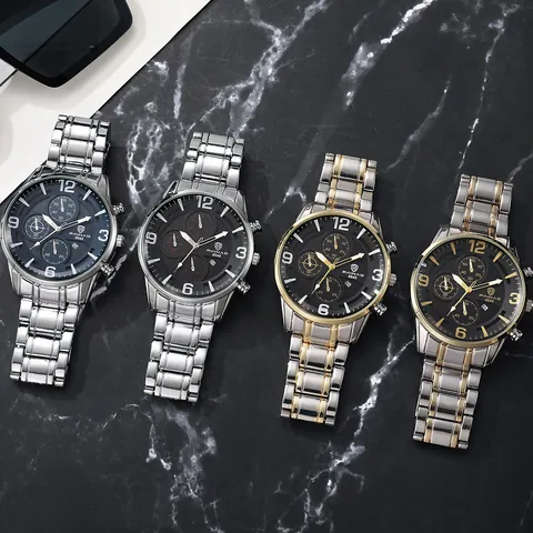 Reloj de Cuarzo para Hombre Negocios Moda Correa Aleación Impermeable Fecha Luminosa Esfera Grande Reloj Pulsera PINHAO 8646