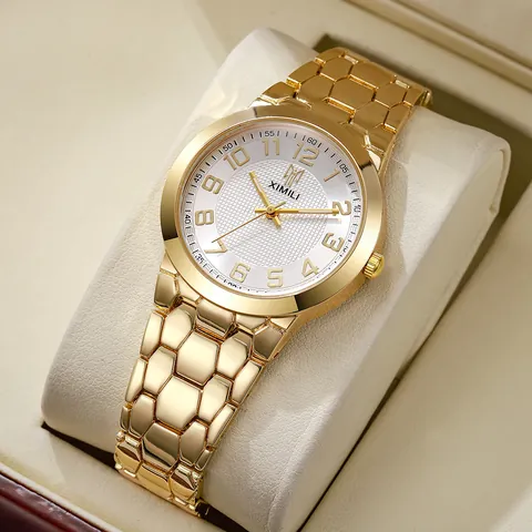Orologio da Donna al Quarzo Numeri Arabi Cinturino in Lega a Nido d'Ape Lussuoso Orologio in Metallo Oro Regalo per Donna