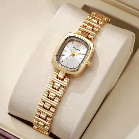 Fashion Luxury Women Quartz Watch Gold Tone Zinc Alloy Chain Strap Square Analog Wristwatch Ladies Jewelry Accessory Gift