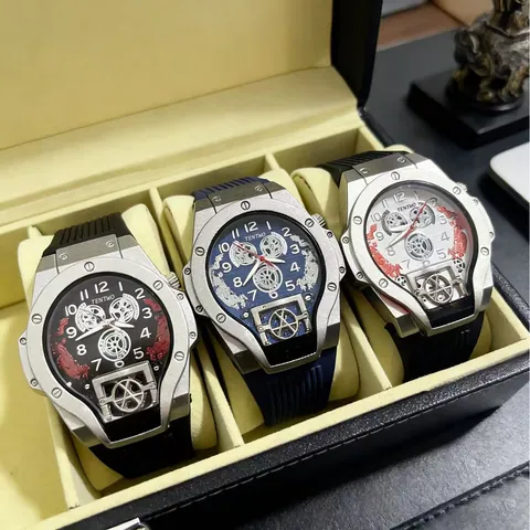 Men's Fashion Sport Quartz Watch Tonneau Shaped Metal Case Silicone Band Industrial Mechanical Style Big Dial Wristwatch For Men