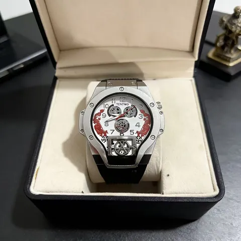 Men's Fashion Sport Quartz Watch Tonneau Shaped Metal Case Silicone Band Industrial Mechanical Style Big Dial Wristwatch For Men