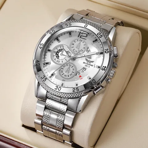 Men's Luxury Business Chronograph Quartz Watch With Multi-functional Dial Calendar Alloy Metal Strap Fashion Wristwatch