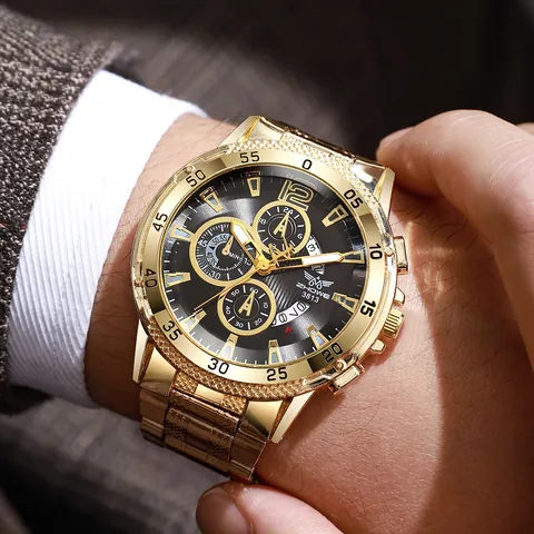 Men's Luxury Business Chronograph Quartz Watch With Multi-functional Dial Calendar Alloy Metal Strap Fashion Wristwatch