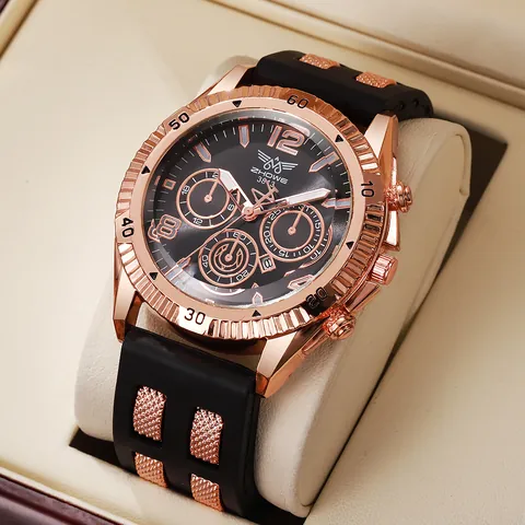 Heren Zakelijk Sportief Quartz Horloge Legering Kast Siliconen Band Multi Wijzerplaat Decoratief Polshorloge Kantoor Mode Casual Tijdmeter