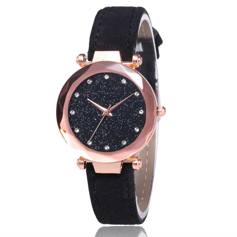 Women's Fashion Starry Sky Quartz Watch Star Dial Rhinestone Markers Frosted Faux Leather Strap Alloy Case Faceted Glass Mirror Elegant Ladies Wristwatch Jewelry