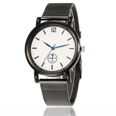 Fashion Unisex Quartz Watch Minimalist Alloy Mesh Band Round Dial Blue Pointer Casual Wristwatch For Students Business Office Wear