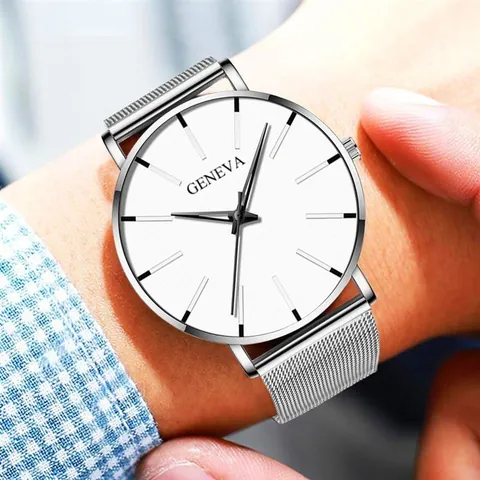Men Business Minimalist Quartz Watch Alloy Case Mesh Metal Strap Simple Dial Fashion Casual Male Wristwatch Rose Gold Black Silver