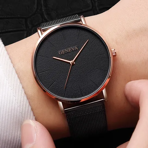 Geneva Orologio da Polso al Quarzo Minimalista da Uomo Cinturino in Maglia di Lega Quadrante Rotondo Elegante Orologio Casual Business