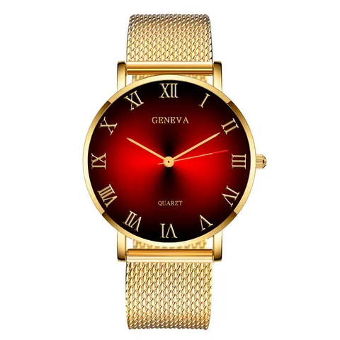 Men Business Casual Quartz Watch Roman Numerals Sunburst Dial Alloy Case Plastic Mesh Band Fashion Analog Wristwatch Timepiece