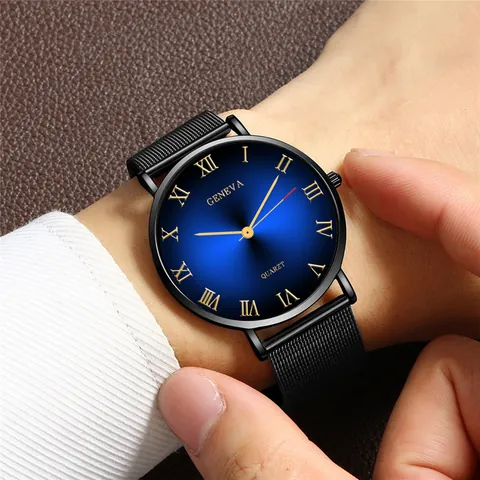Orologio al Quarzo da Uomo Business Casual Con Cinturino in Maglia Milanese Numeri Romani Quadrante Sfumato Orologio da Polso alla Moda