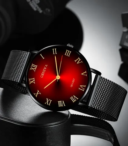 Geneva Unisex Quartz Watch Alloy Milanese Mesh Strap Roman Numerals Radiant Dial Minimalist Business Fashion Wrist Watch