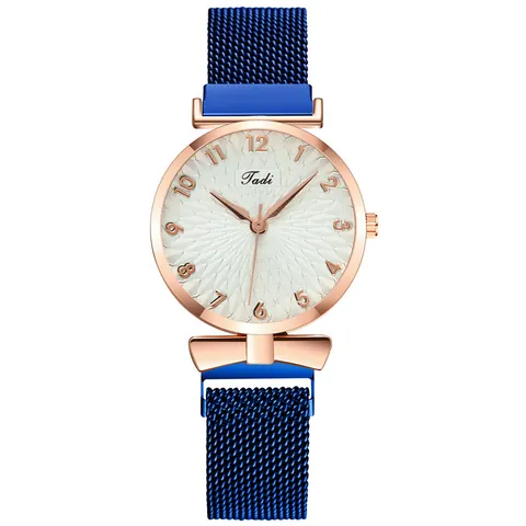 Women Fashion Magnetic Mesh Band Quartz Watch 3D Textured Dial Arabic Numerals Milanese Strap Casual Ladies Analog Wristwatch