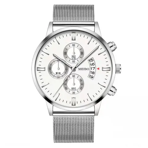 Men Business Quartz Watch with Date Calendar Milanese Mesh Band Alloy Case Round Dial Casual Wristwatch for Men