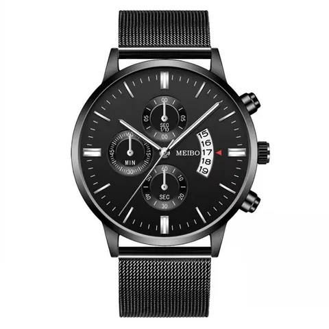 Men Business Quartz Watch with Date Calendar Milanese Mesh Band Alloy Case Round Dial Casual Wristwatch for Men
