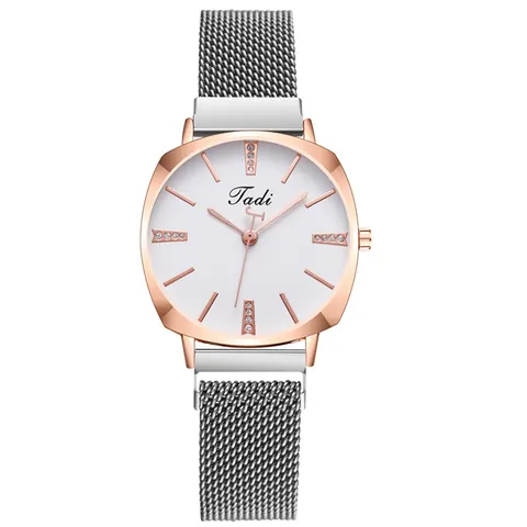 Reloj de Cuarzo para Mujer Correa de Malla Magnética Esfera de Strass Reloj de Pulsera Casual de Moda Reloj de Mujer