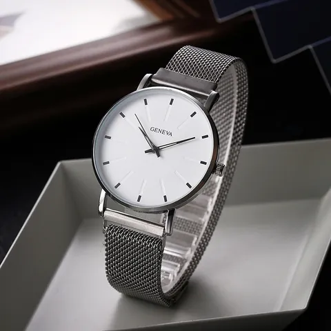 Geneva Minimalist Quartz Watch Milano Mesh Strap Alloy Wristwatch Fashion Casual Round Dial Watches For Men And Women