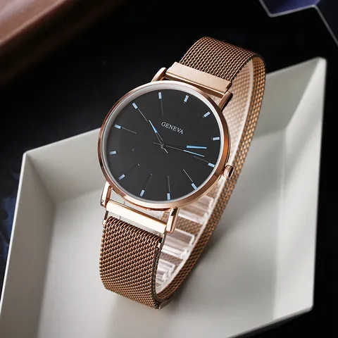 Geneva Minimalist Quartz Watch Milano Mesh Strap Alloy Wristwatch Fashion Casual Round Dial Watches For Men And Women