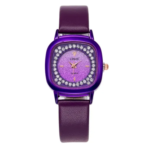 Orologio al Quarzo da Donna Quadrato alla Moda con Strass Incastonati Quadrante Glitterato Cinturino in Ecopelle Elegante