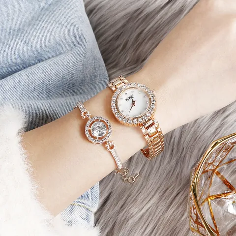 Ensemble Montre à Quartz en Strass pour Femme Avec Bracelet Assorti Montre-Bracelet Élégante en Alliage Cadeau pour Femme