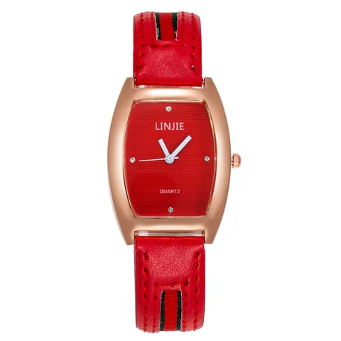 Fashion Tonneau Quartz Watch For Women With Striped Webbing Faux Leather Strap Rhinestone Marker Casual Elegant Ladies Wristwatch