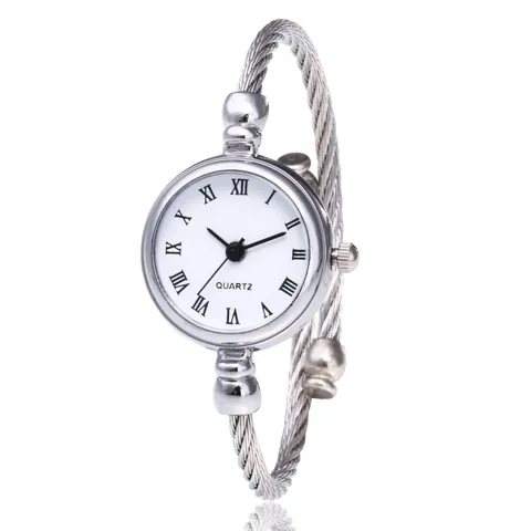 Orologio a Bracciale da Donna alla Moda Minimalista al Quarzo in Lega Cinturino a Cavo Torta Quadrante Tondo Numeri Romani Elegante Orologio