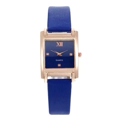 Orologio al Quarzo da Donna Coreano Quadrato Romano Cassa in Lega Oro Rosa Cinturino in Ecopelle Quadrante con Strass Retrò