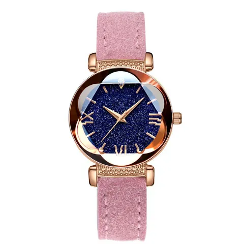Women's Fashion Starry Sky Dial Quartz Watch Rose Gold Alloy Case Faux Suede Strap Roman Numerals Elegant Casual Wrist Watch Ladies Jewelry