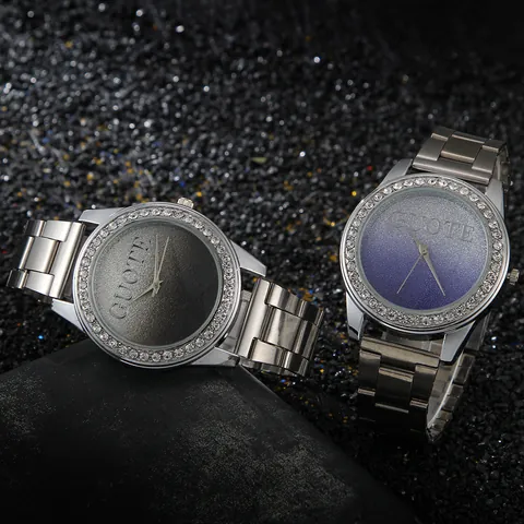 Women Fashion Quartz Watch With Gradient Frosted Dial Rhinestone Encrusted Alloy Link Bracelet Wristwatch For Ladies Gift