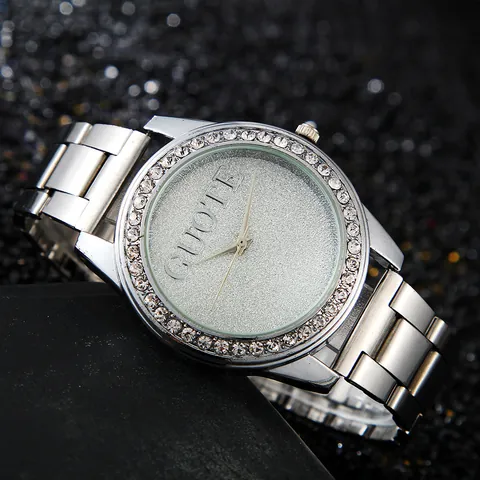 Women Fashion Quartz Watch With Gradient Frosted Dial Rhinestone Encrusted Alloy Link Bracelet Wristwatch For Ladies Gift