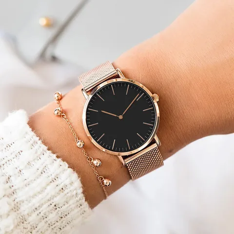 Minimalist Women Quartz Watch Mesh Strap Round Case Simple Analog Dial Elegant Fashion Lady Luxury Wrist Watch