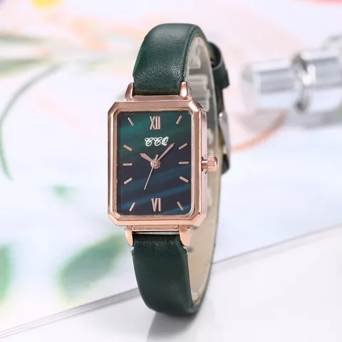 Dames Vintage Rechthoekig Quartz Horloge Roségoud Legering Kast Kunstlederen Band Marmer Sterren Wijzerplaat Analoog Mode Elegant Polshorloge