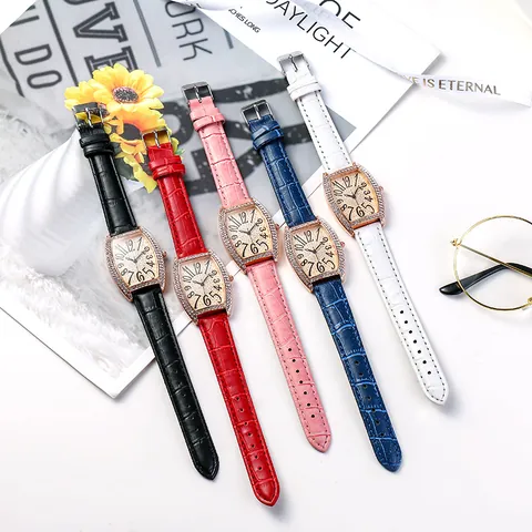 Women Fashion Tonneau Quartz Watch Elegant Rhinestone Inlaid Alloy Case Crocodile Pattern Faux Leather Strap Dress Wristwatch