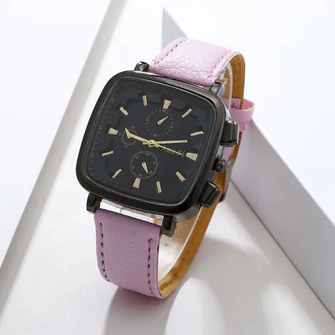 Orologio al Quarzo Quadrato da Donna alla Moda Cassa in Lega di Lusso Cinturino in Ecopelle Grana Litchi Orologio da Polso