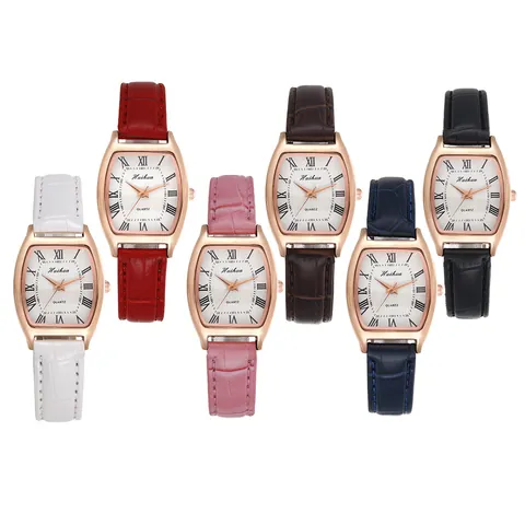 Mode Dames Quartzhorloge Tonneau Roségouden Kast Romeinse Cijfers Kunstlederen Band Minimalistisch Analoog Polshorloge Cadeau