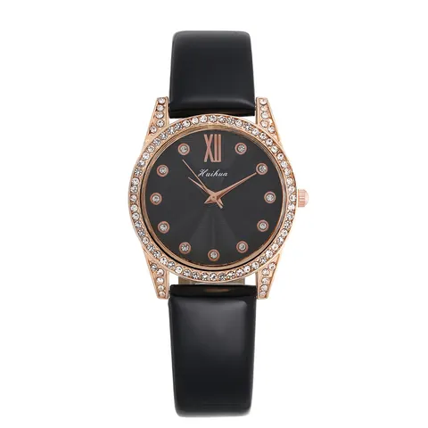 Fashion Women Rhinestone Quartz Watch With Faux Leather Strap Roman Numerals Dial Elegant Ladies Casual Wristwatch Jewelry